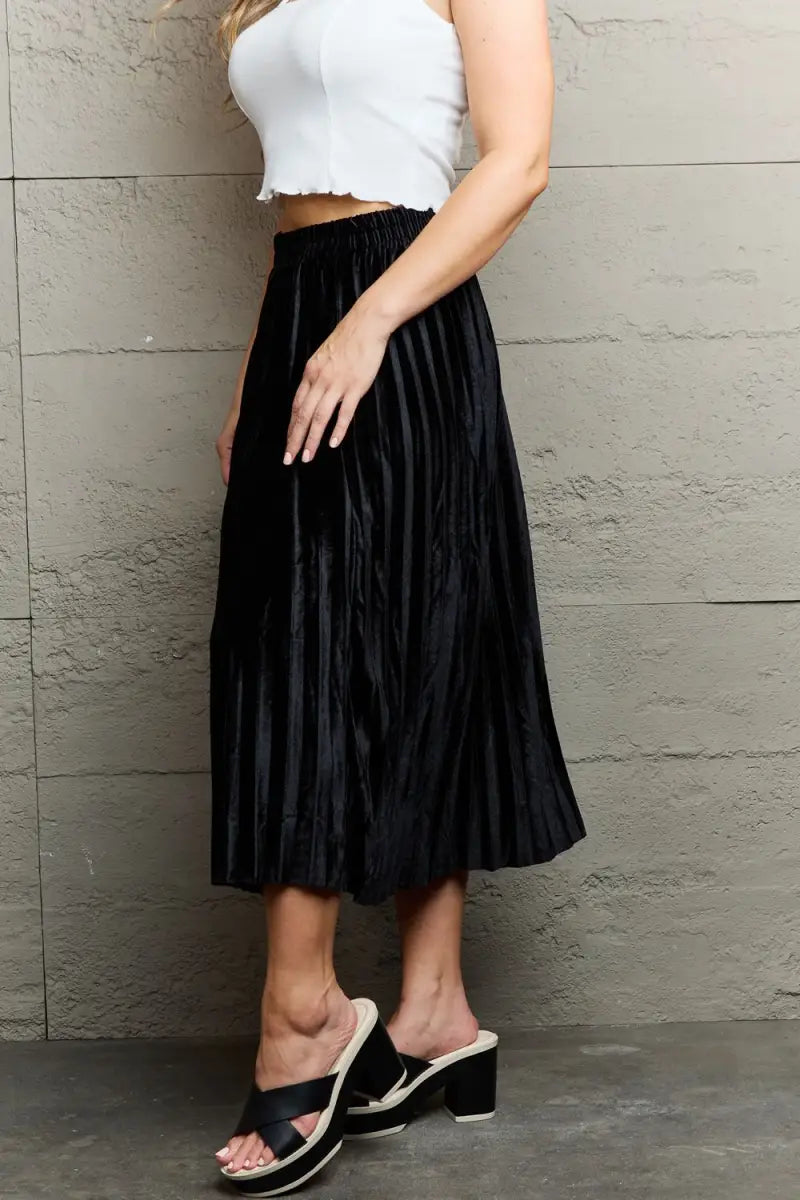 Black / One Size - Accordion Pleated Flowy Midi Skirt - Skirt - Ninexsis - Bottoms