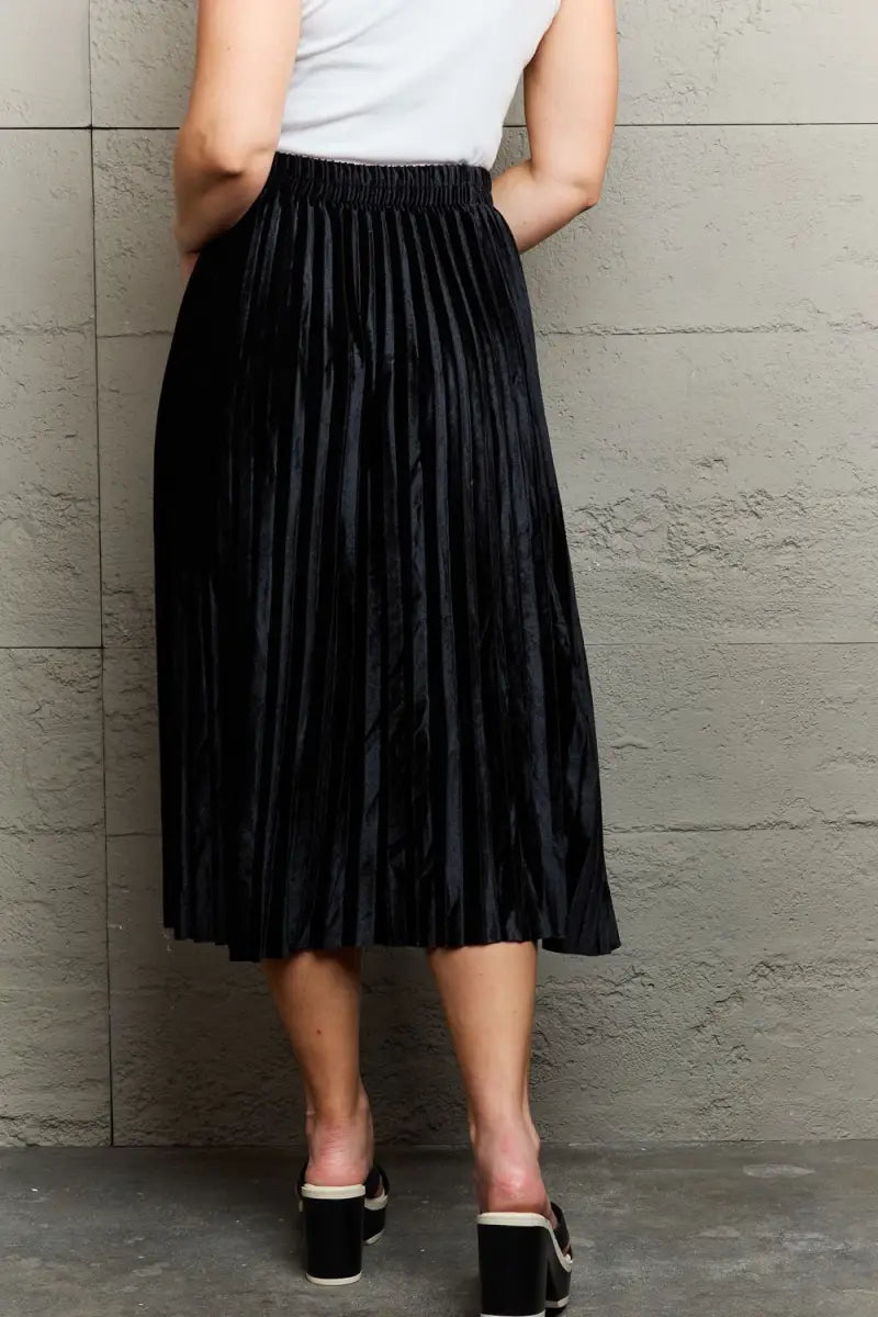 Black / One Size - Accordion Pleated Flowy Midi Skirt - Skirt - Ninexsis - Bottoms