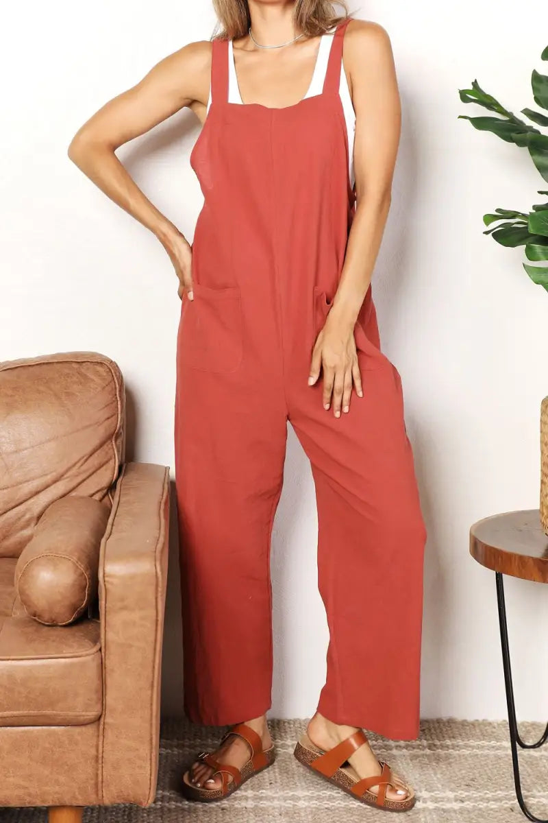 Wide Leg Overalls with Front Pockets - Romper - Parfee - Jumpsuits & Rompers