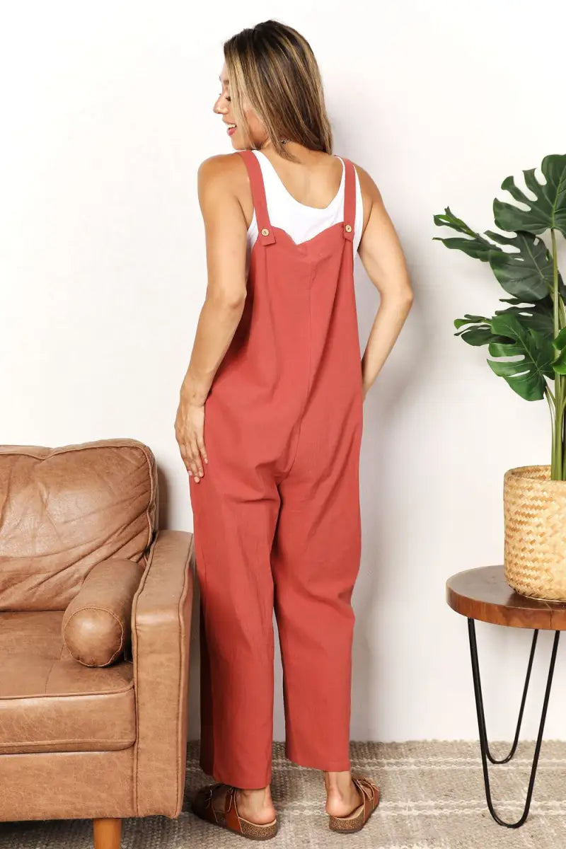 Wide Leg Overalls with Front Pockets - Romper - Parfee - Jumpsuits & Rompers