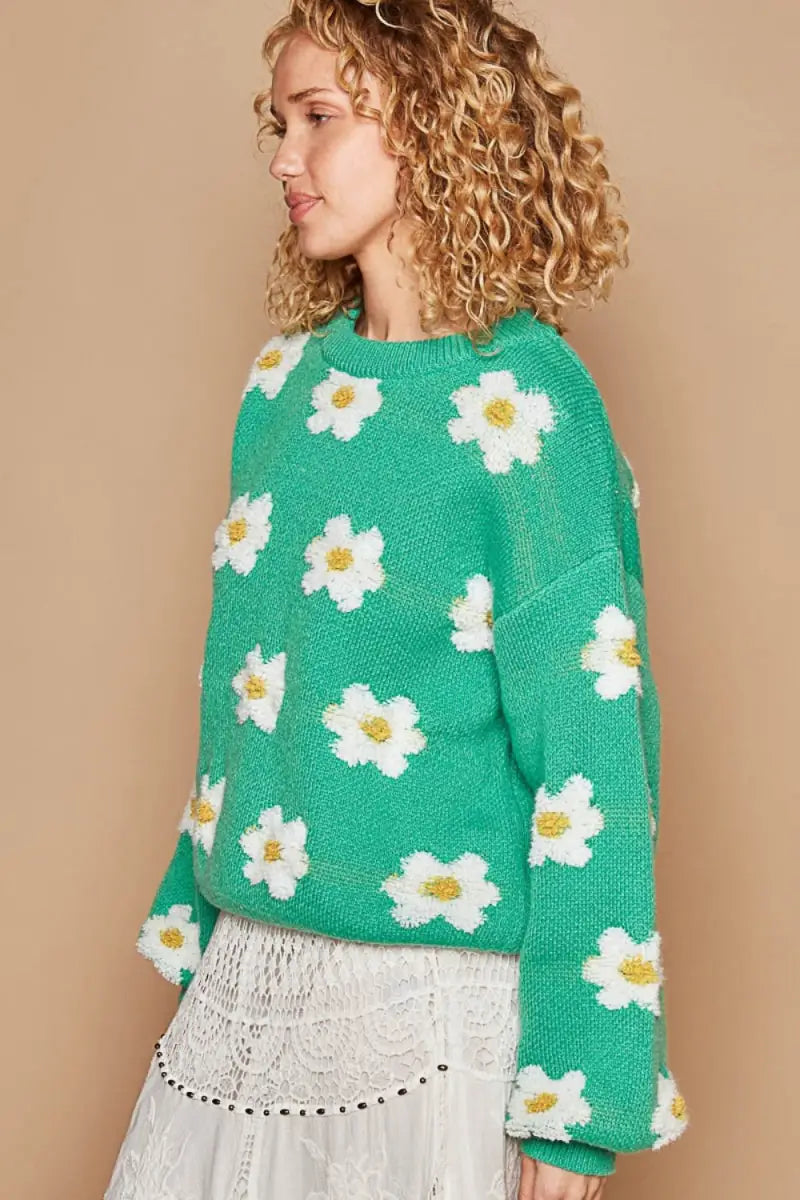 Daisy Pattern Drop Shoulder Sweater - Sweater - POL - Winter Collection