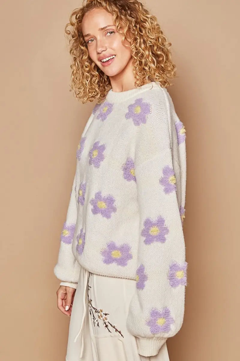 Daisy Pattern Drop Shoulder Sweater - Sweater - POL - Winter Collection