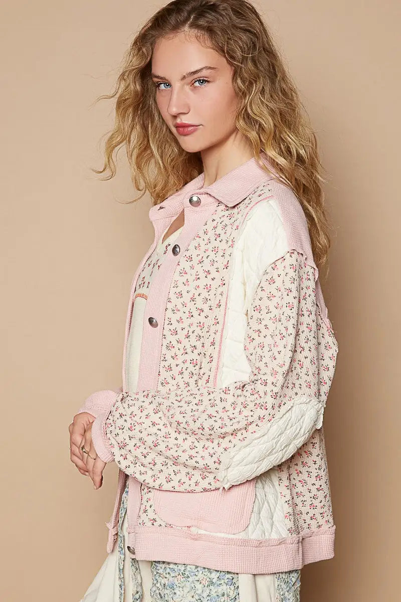 Floral Exposed Seam Button Up Quilted Jacket - Jacket - POL - Winter Collection