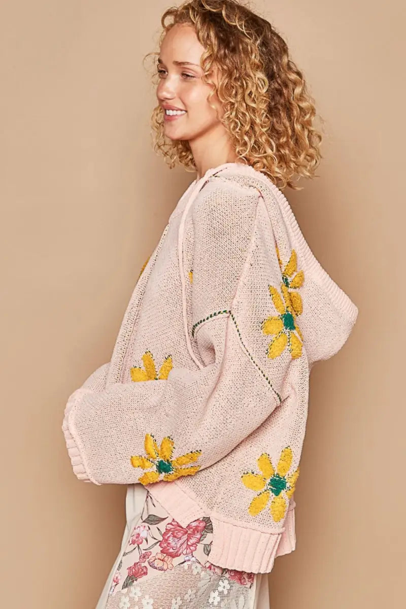 Floral Pattern Hooded High-Low Sweater - Sweater - POL - Winter Collection