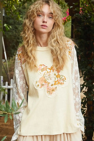 Flower Patch Lace Sleeve Knit Top - Sweater - POL - Winter Collection