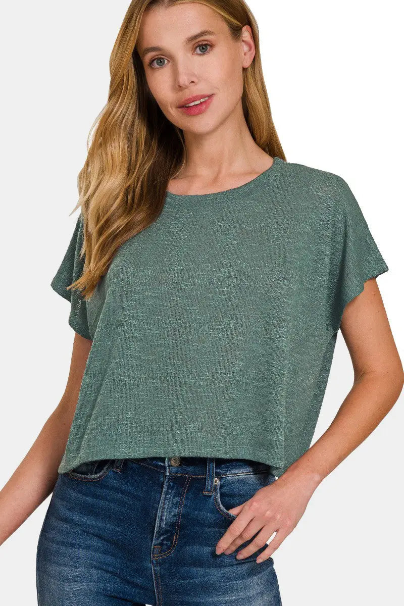 Ash Jade / S - Zenana Round Neck Short Sleeve Crop T-Shirt - T-Shirt - Trendsi - Tops