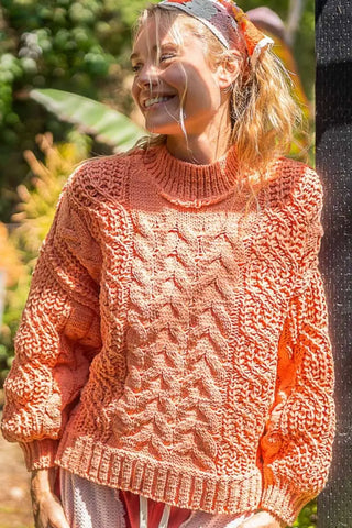 Coral Tangerine / S - POL Mock Neck Cable Knit Sweater - Trendsi - Sweaters & Knitwear