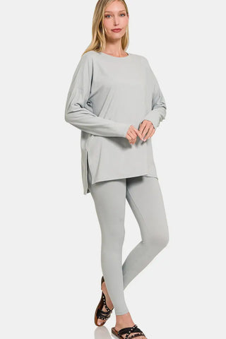 Lt Grey / S - Zenana Full Size Brushed Microfiber Top and Leggings Lounge Set - Trendsi - Loungewear