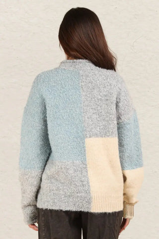 VERY J Color Block Mock Neck Drop Shoulder Sweater - Trendsi - Sweaters & Knitwear