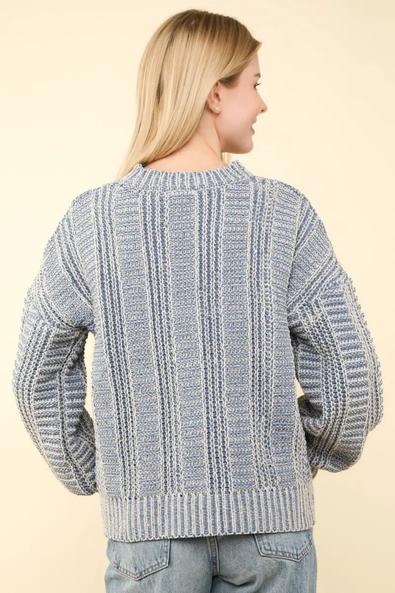 VERY J Two Tone Long Sleeve Sweater - Trendsi - Sweaters & Knitwear