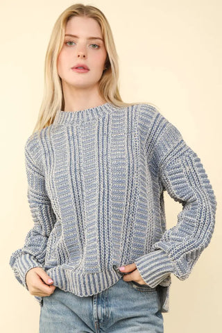 VERY J Two Tone Long Sleeve Sweater - Trendsi - Sweaters & Knitwear