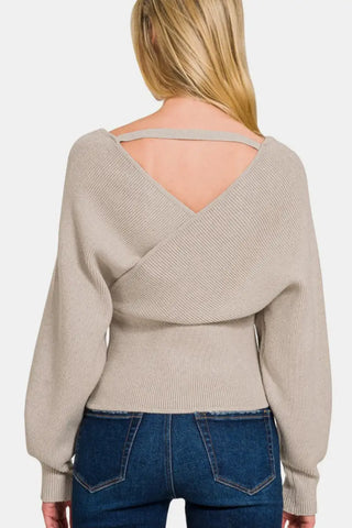 Zenana Cross Wrap Rib Long Sleeve Sweater - Trendsi - Sweaters & Knitwear