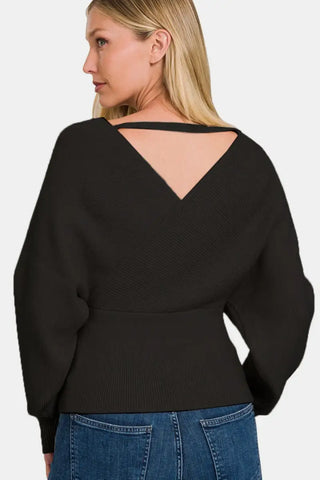 Zenana Cross Wrap Rib Long Sleeve Sweater - Trendsi - Sweaters & Knitwear