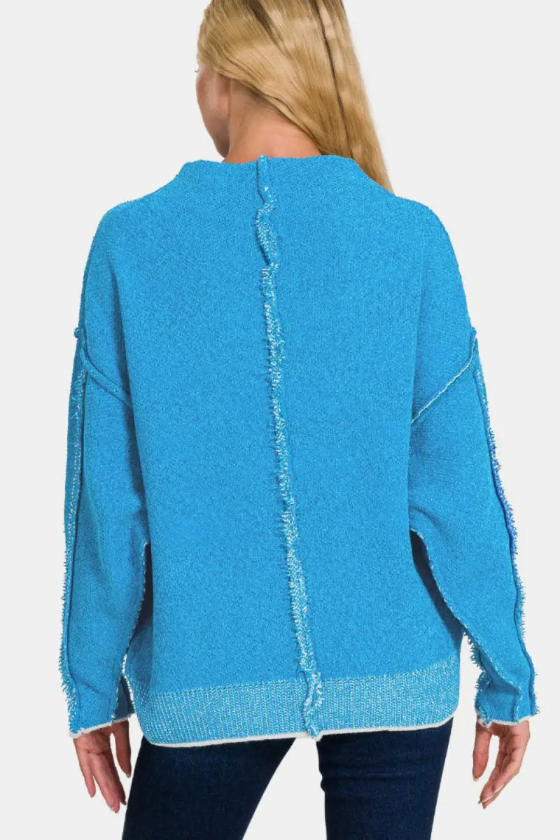 Zenana Exposed Seam Mock Neck Long Sleeve Sweater - Trendsi - Sweaters & Knitwear