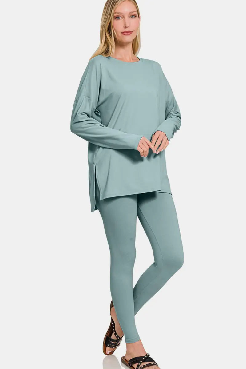 Zenana Full Size Brushed Microfiber Top and Leggings Lounge Set - Trendsi - Loungewear