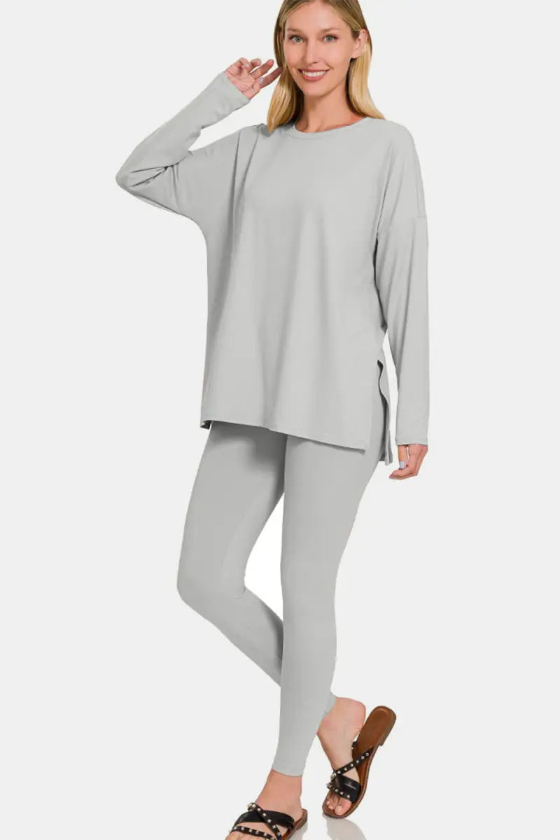 Zenana Full Size Brushed Microfiber Top and Leggings Lounge Set - Trendsi - Loungewear