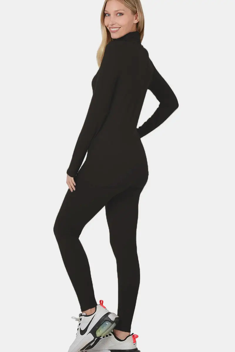 Zenana Full Size Turtleneck Top and Leggings Lounge Set - Trendsi - Loungewear