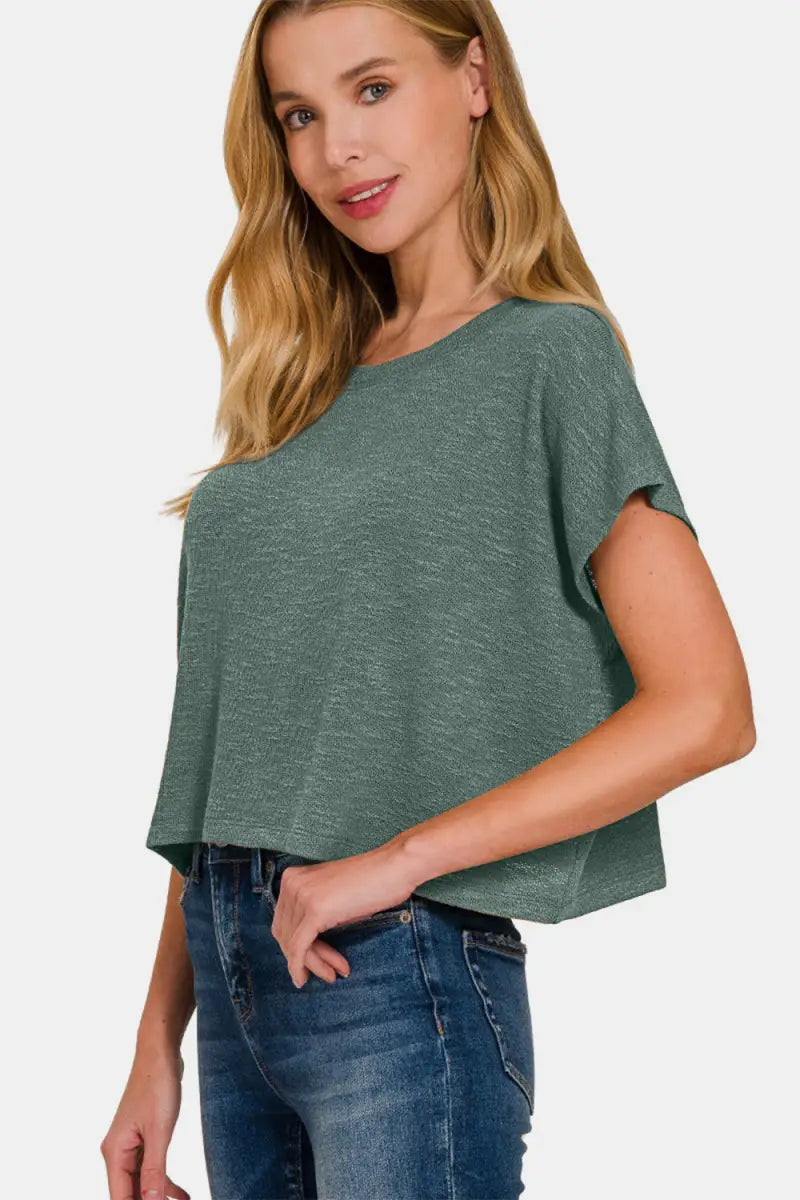 Zenana Round Neck Short Sleeve Crop T-Shirt - T-Shirt - Trendsi - Tops