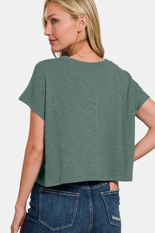 Zenana Round Neck Short Sleeve Crop T-Shirt - T-Shirt - Trendsi - Tops