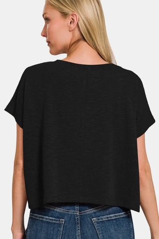 Zenana V-Neck Short Sleeve Crop T-Shirt - T-Shirt - Trendsi - Tops