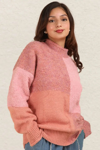 Color Block Mock Neck Drop Shoulder Sweater - Sweater - VERY J - Sweaters & Knitwear