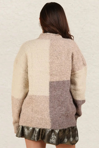 Color Block Mock Neck Drop Shoulder Sweater - Sweater - VERY J - Winter Collection