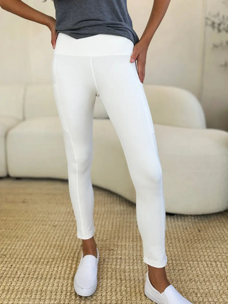 White / S - Wide Waistband Sports Leggings - Leggings - Y&W&Q - Bottoms