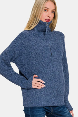 Half Zip Long Sleeve Sweater - Sweater - Zenana - Winter Collection