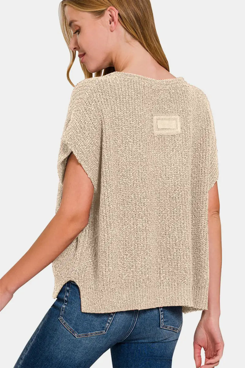 Short Sleeve Side Slit Sweater - Sweater - Zenana - Winter Collection