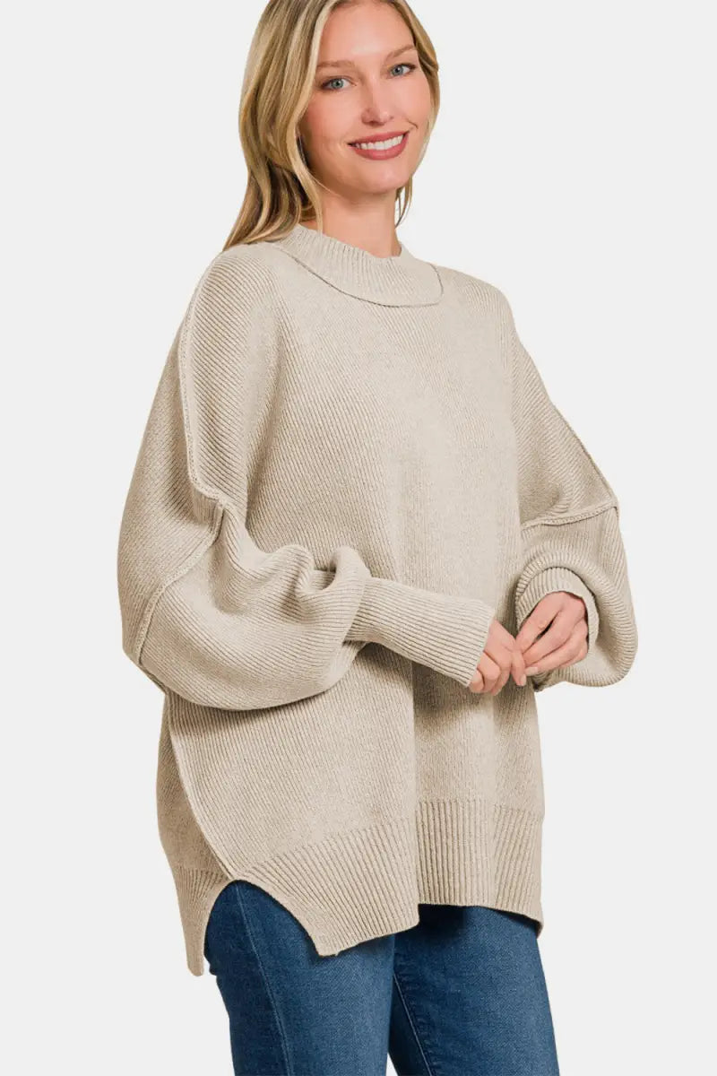 Side Sit Oversize Sweater - Sweater - Zenana - Winter Collection