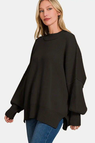 Side Slit Oversize Sweater - Sweater - Zenana - Winter Collection