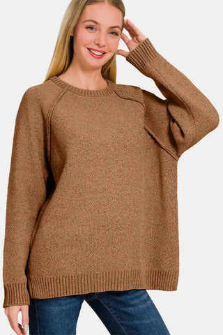 Side Slit Raglan Sleeve Sweater - Sweater - Zenana - Winter Collection