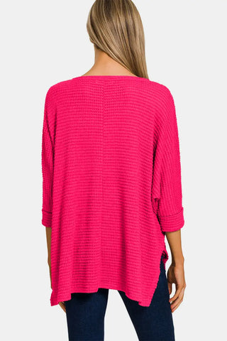 V-Neck High-Low Jacquard Knit Top - Sweater - Zenana - Winter Collection