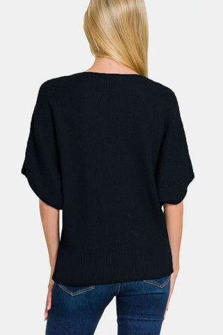 V-Neck Short Sleeve Dolman Sweater - Sweater - Zenana - Winter Collection