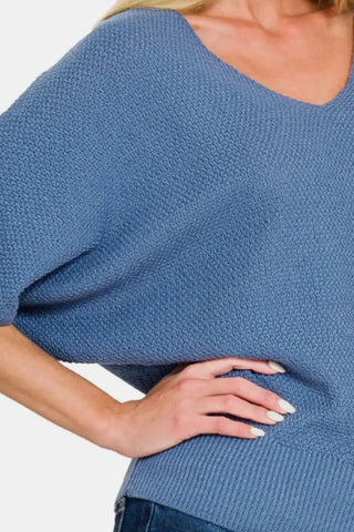 V-Neck Short Sleeve Dolman Sweater - Sweater - Zenana - Winter Collection