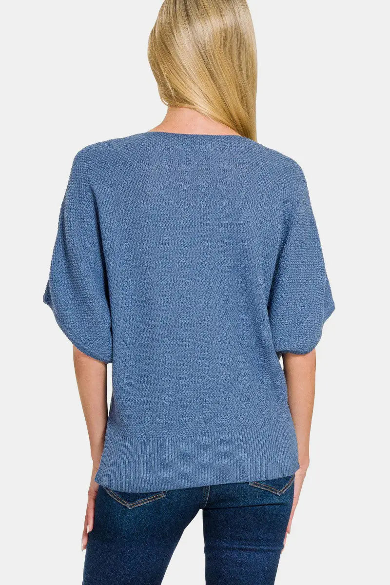 V-Neck Short Sleeve Dolman Sweater - Sweater - Zenana - Winter Collection