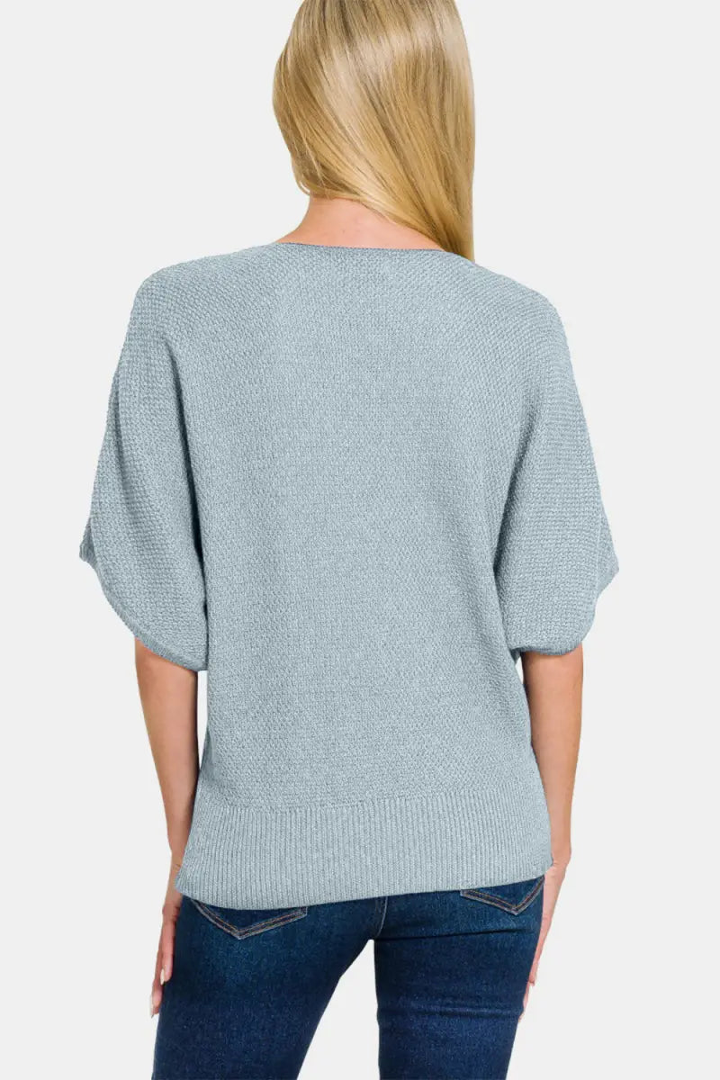 V-Neck Short Sleeve Dolman Sweater - Sweater - Zenana - Winter Collection