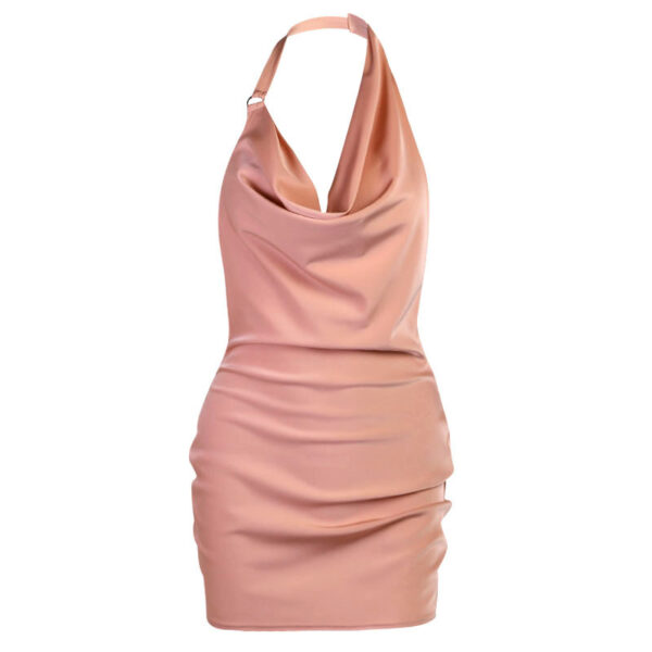 Satin Party Dress V Neck Backless Mini Sleeveless Summer Party Dress - Image 4