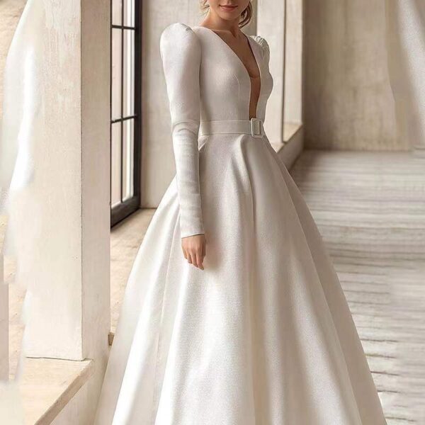 Ladies Style White Dress Satin Surface With High French Temperament And Long Skirt - Image 4