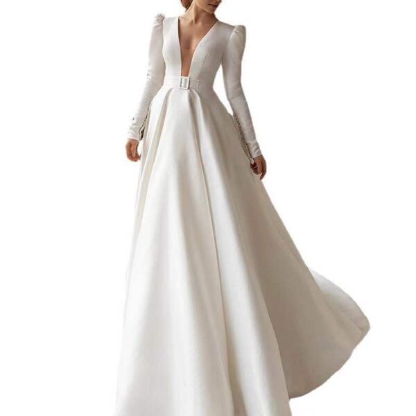 Ladies Style White Dress Satin Surface With High French Temperament And Long Skirt