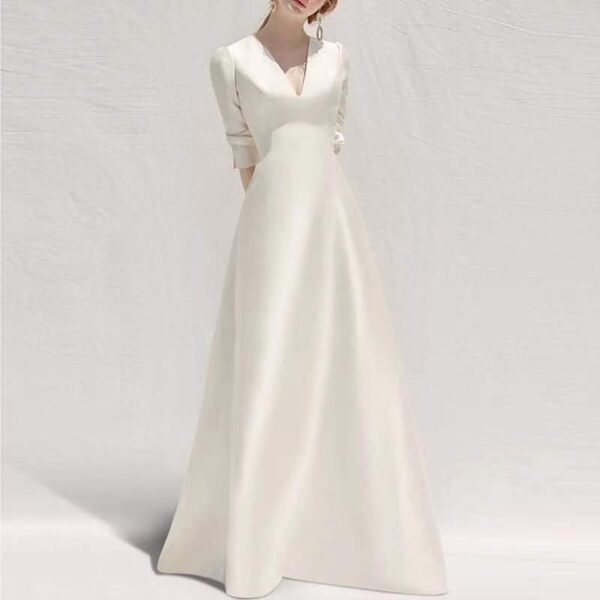 Ladies Style White Dress Satin Surface With High French Temperament And Long Skirt - Image 2