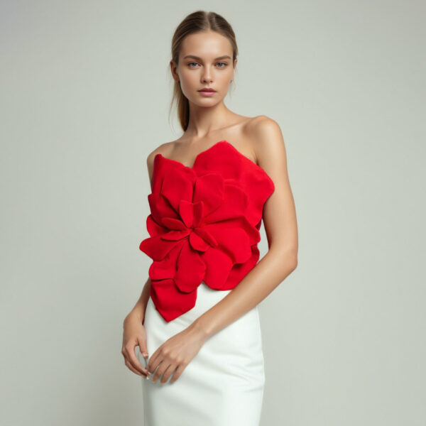 Three-Dimensional Flower Backless Tube Top Vest