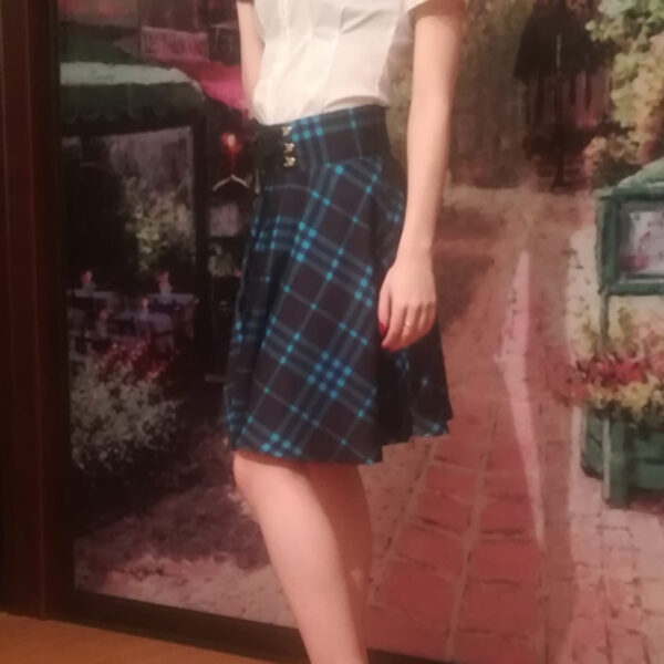 Asymmetrical Plaid Skirt - Image 3