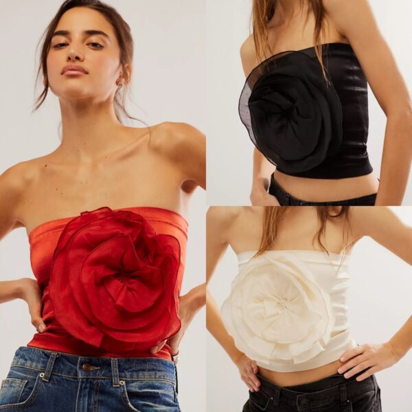 Large Flower Basic Strapless Tight Vest - Image 4