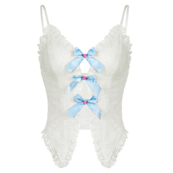 Sweet And Spicy Pure Suspenders Lace Ruffled V-Neck - Image 7