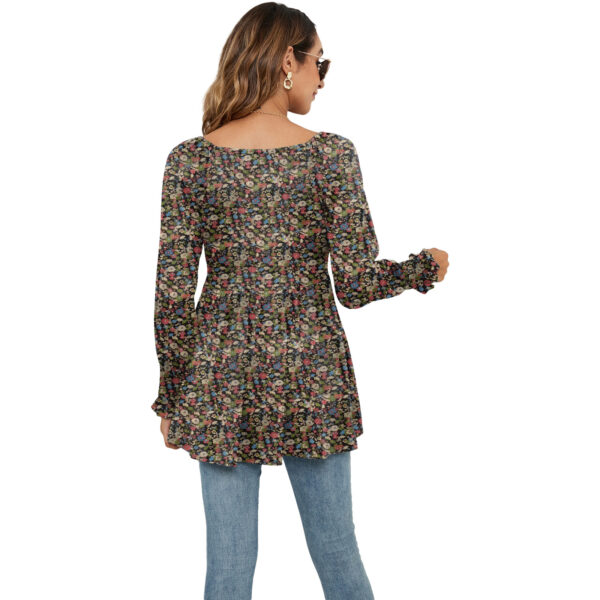 Long Puff Sleeve Tops Women - Flowers Print Casual V-Neck Blouse T-Shirts Babydoll Tops - Image 7