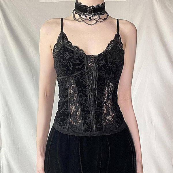 Dark Lace Camisole Vintage Court Style - Image 3