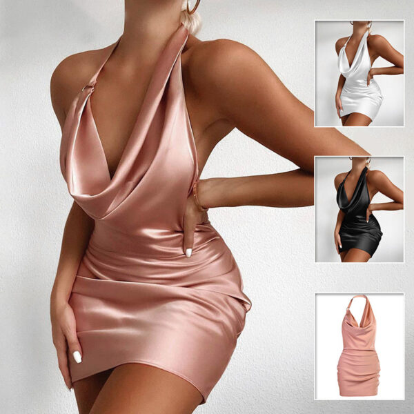 Satin Party Dress V Neck Backless Mini Sleeveless Summer Party Dress - Image 9