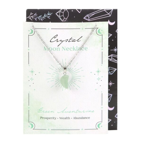 Green Aventurine Crystal Moon Necklace On Greeting Card - Image 2