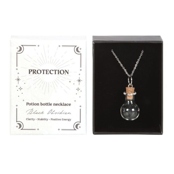 Protection Black Obsidian Crystal Chip Potion Bottle Necklace - Image 2